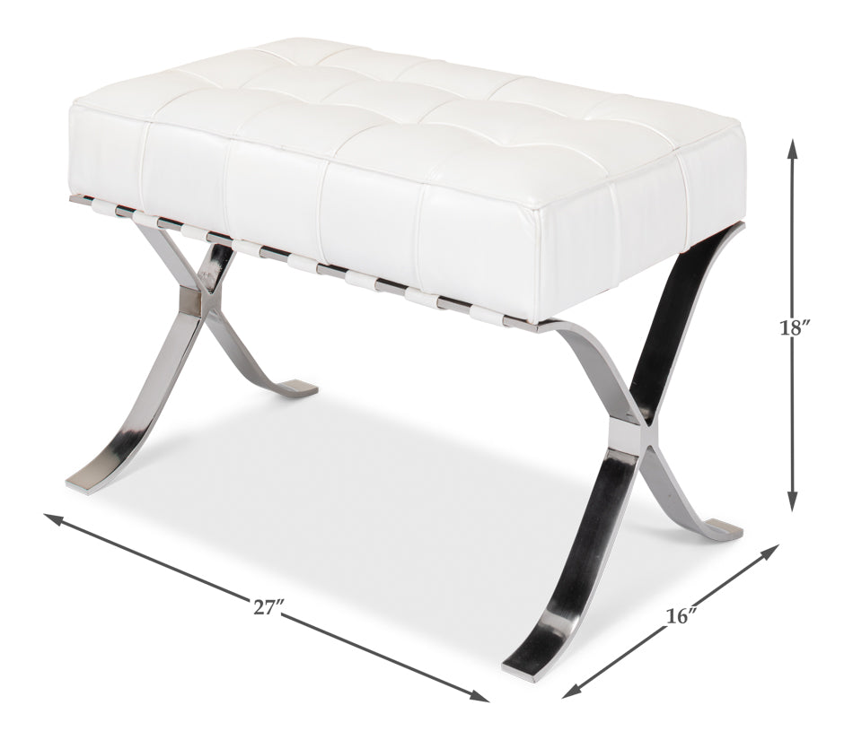 Catalunya Bench White Leather Silver Frame-Bedroom Benches-Sarreid-LOOMLAN