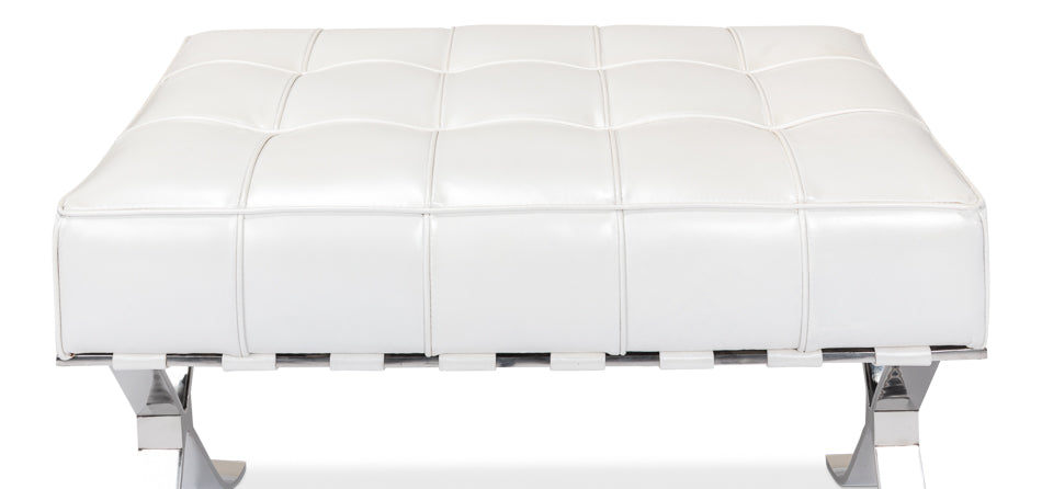 Catalunya Bench White Leather Silver Frame-Bedroom Benches-Sarreid-LOOMLAN