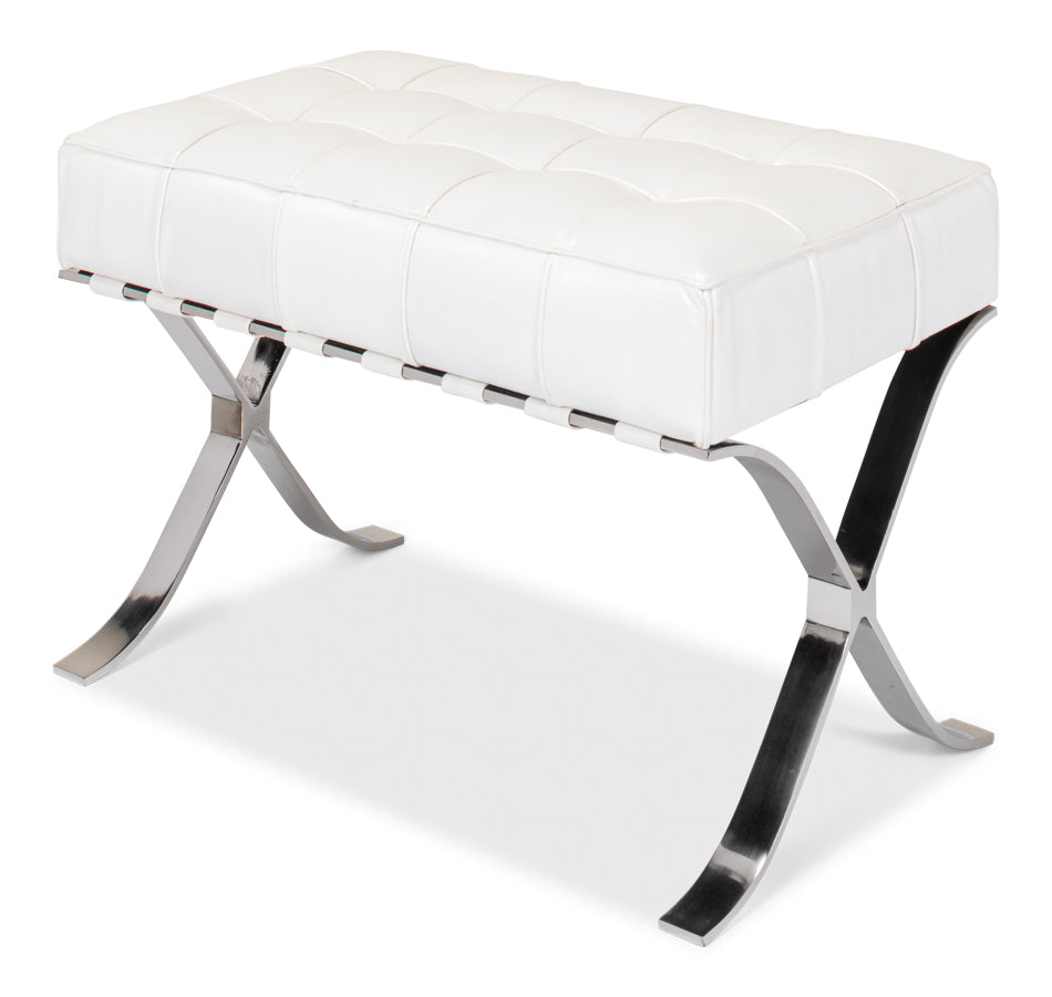 Catalunya Bench White Leather Silver Frame-Bedroom Benches-Sarreid-LOOMLAN