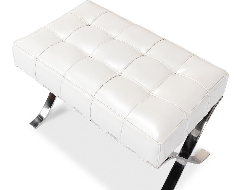 Catalunya Bench White Leather Silver Frame-Bedroom Benches-Sarreid-LOOMLAN