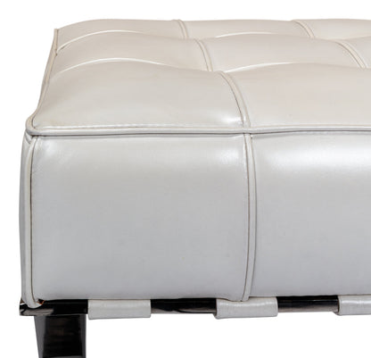 Catalunya Bench White Leather Silver Frame-Bedroom Benches-Sarreid-LOOMLAN