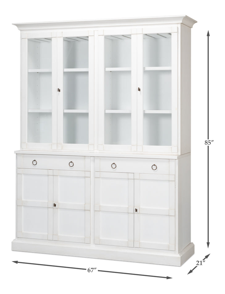 Center Buffet & Hutch Glass Doors & Drawers Cortina White-Buffets & Curios-Sarreid-LOOMLAN