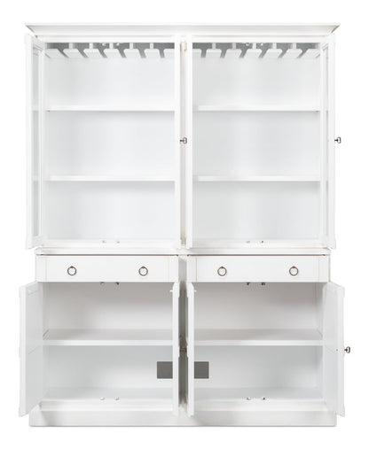 Center Buffet & Hutch Glass Doors & Drawers Cortina White-Buffets & Curios-Sarreid-LOOMLAN