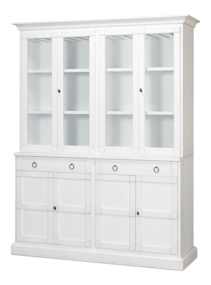 Center Buffet & Hutch Glass Doors & Drawers Cortina White-Buffets & Curios-Sarreid-LOOMLAN