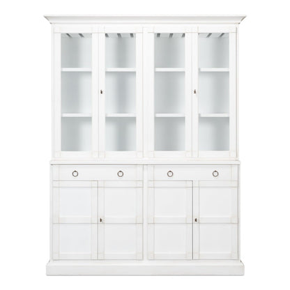 Center Buffet & Hutch Glass Doors & Drawers Cortina White-Buffets & Curios-Sarreid-LOOMLAN