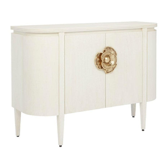 Ceruse White Brass Briallen White Demi-Lune Accent Cabinets Sideboards and Things By Currey & Co