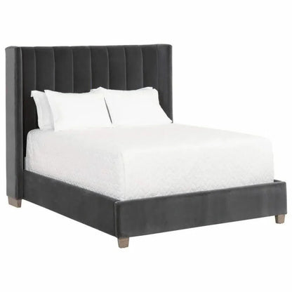 Chandler Wingback Dark Gray Velvet Platform Bed - LOOMLAN - Essentials For Living - Beds