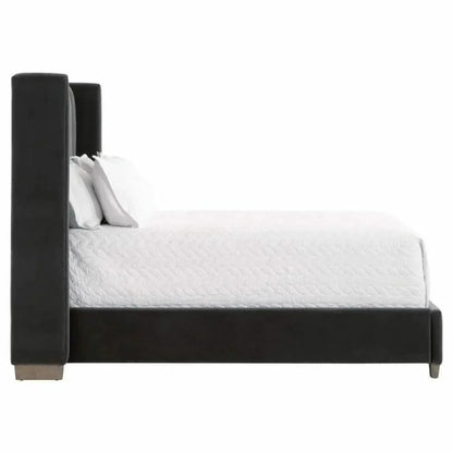 Chandler Wingback Dark Gray Velvet Platform Bed - LOOMLAN - Essentials For Living - Beds
