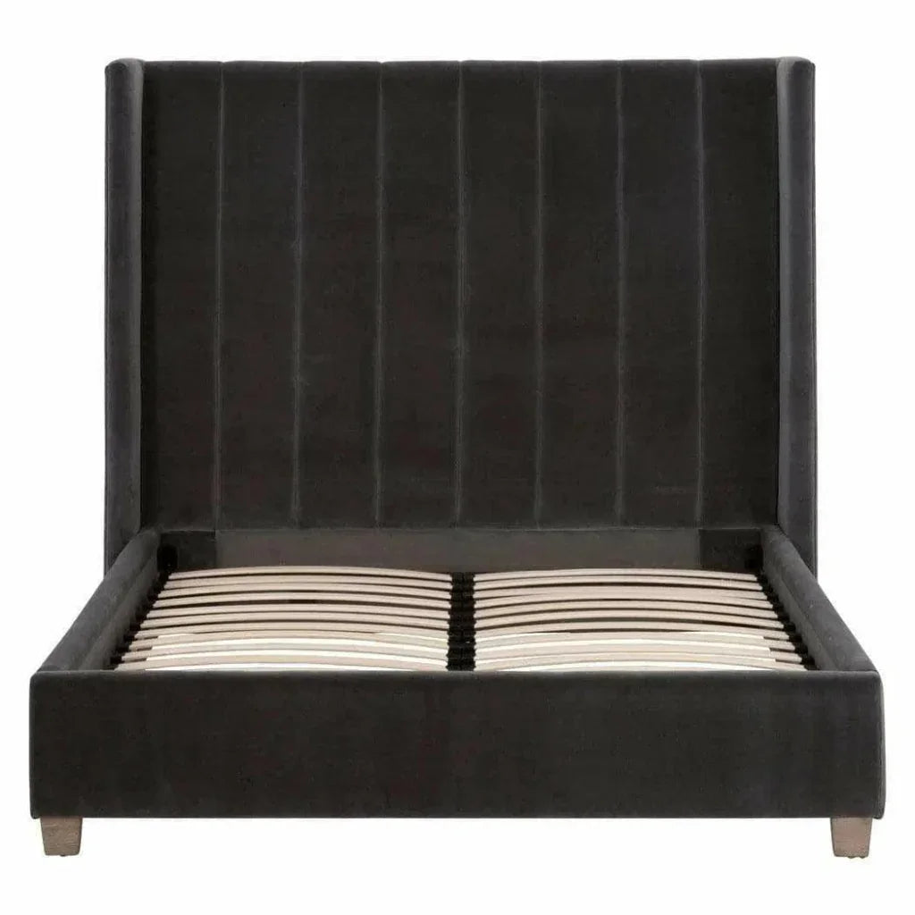 Chandler Wingback Dark Gray Velvet Platform Bed - LOOMLAN - Essentials For Living - Beds