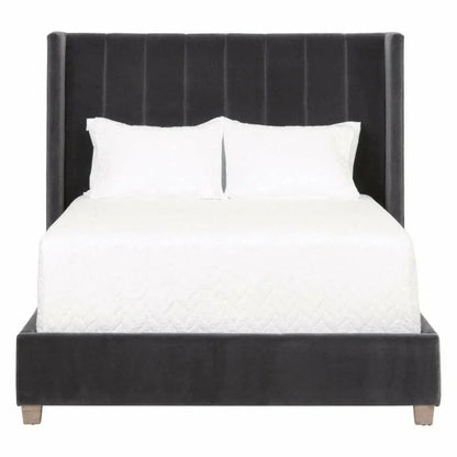 Chandler Wingback Dark Gray Velvet Platform Bed - LOOMLAN - Essentials For Living - Beds