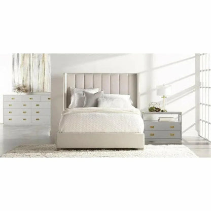 Chandler Wingback Cream Velvet Platform Bed - LOOMLAN - Essentials For Living - Beds