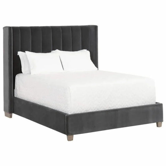 Chandler Wingback Dark Gray Velvet Platform Bed - LOOMLAN - Essentials For Living - Beds