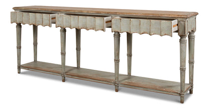 Chantal Console Table With Drawers and Storage Shelf In Natural Rustic-Console Tables-Sarreid-LOOMLAN