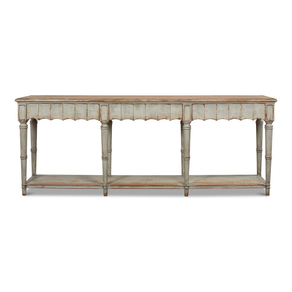 Chantal Console Table With Drawers and Storage Shelf In Natural Rustic-Console Tables-Sarreid-LOOMLAN