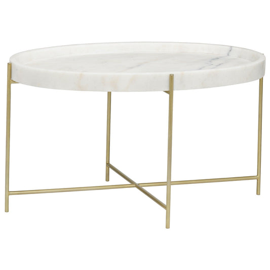 Che Steel and Marble White Oval Cocktail Table-Coffee Tables-Noir-Sideboards and Things