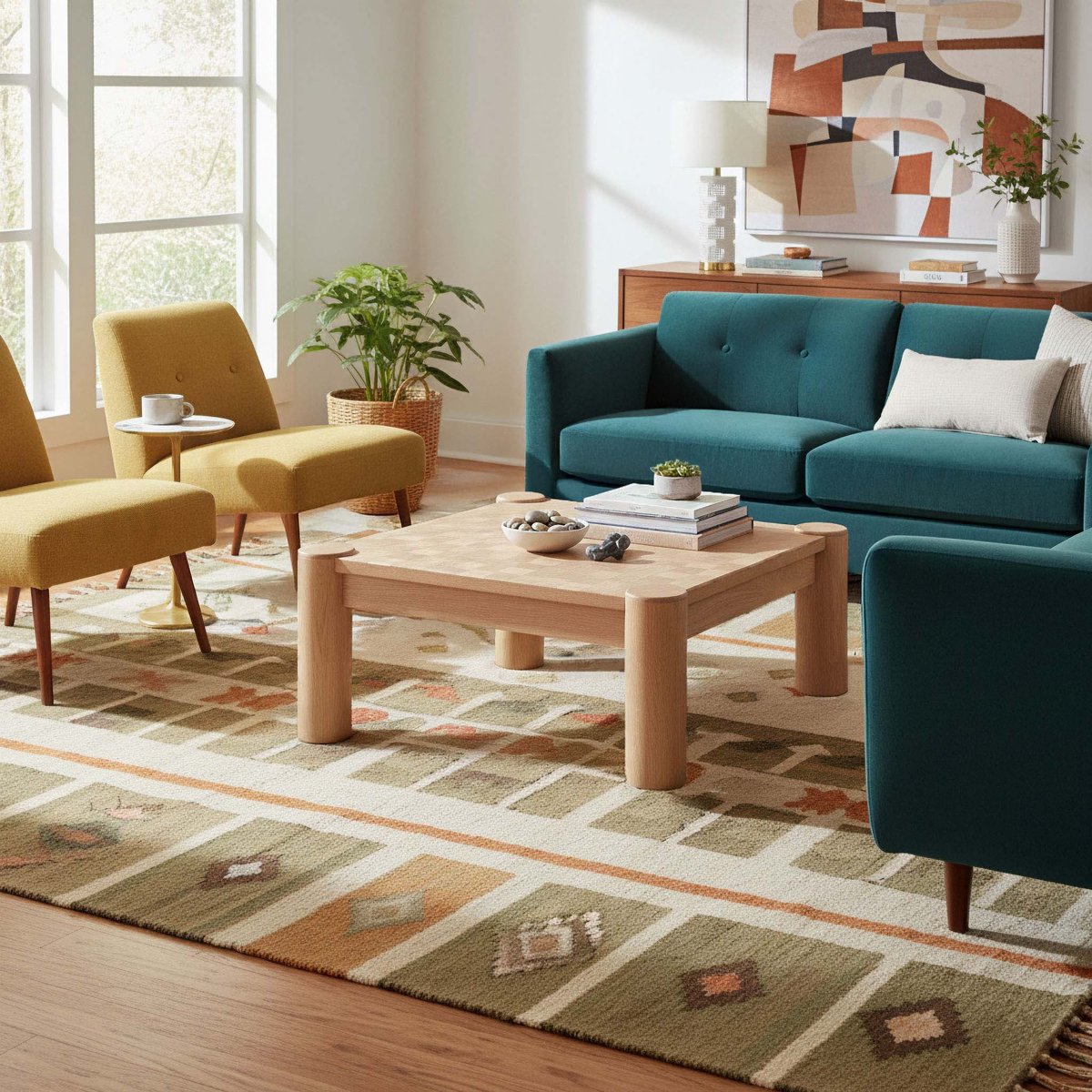 LH Home Checkerboard Wooden Square Coffee Table