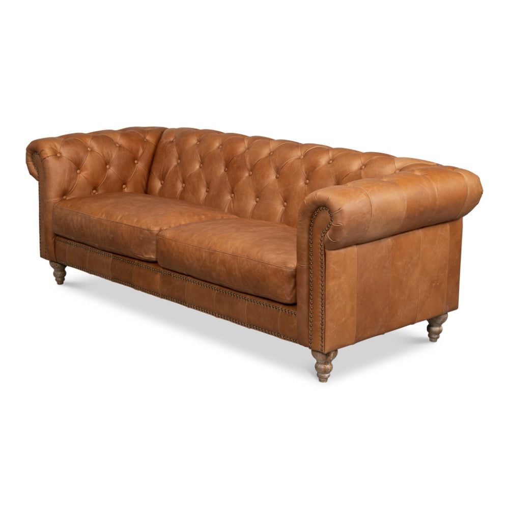 Chesterfield Kingston Sofa Tan Leather 2 Cushions-Sofas & Loveseats-Sarreid-LOOMLAN