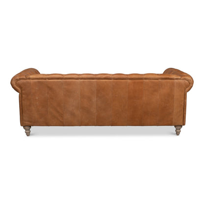 Chesterfield Kingston Sofa Tan Leather 2 Cushions-Sofas & Loveseats-Sarreid-LOOMLAN