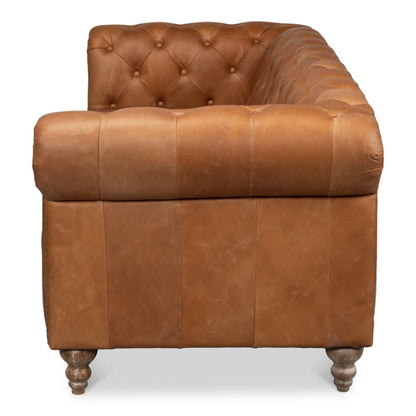 Chesterfield Kingston Sofa Tan Leather 2 Cushions-Sofas & Loveseats-Sarreid-LOOMLAN