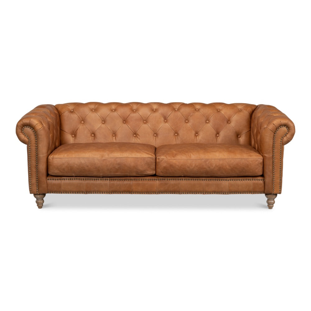 Chesterfield Kingston Sofa Tan Leather 2 Cushions-Sofas & Loveseats-Sarreid-LOOMLAN