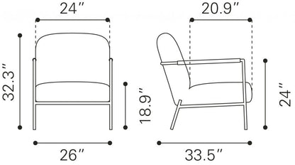 Zuo Modern Chicago Ivory Fabric Accent Chair