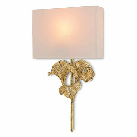 Chinois Antique Gold Leaf Gingko Gold Wall Sconce Wall Sconces Sideboards and Things By Currey & Co