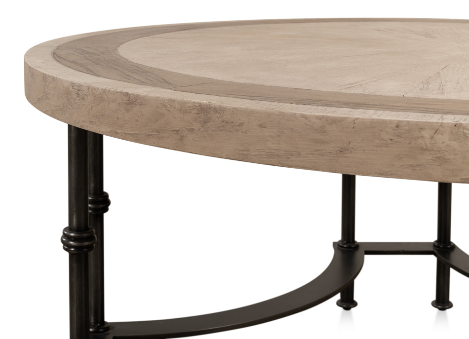 Chisholm Equestrian Cocktail Round Coffee Table Grey-Coffee Tables-Sarreid-LOOMLAN