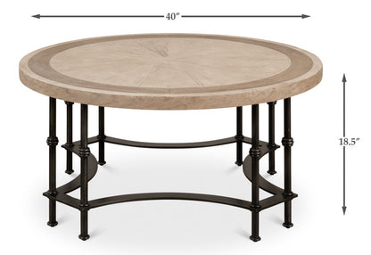 Chisholm Equestrian Cocktail Round Coffee Table Grey-Coffee Tables-Sarreid-LOOMLAN