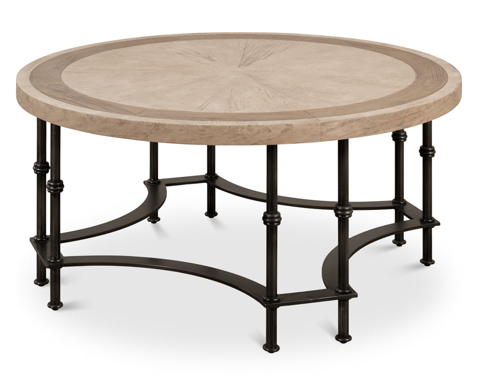 Chisholm Equestrian Cocktail Round Coffee Table Grey-Coffee Tables-Sarreid-LOOMLAN