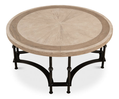 Chisholm Equestrian Cocktail Round Coffee Table Grey-Coffee Tables-Sarreid-LOOMLAN