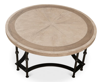 Chisholm Equestrian Cocktail Round Coffee Table Grey-Coffee Tables-Sarreid-LOOMLAN