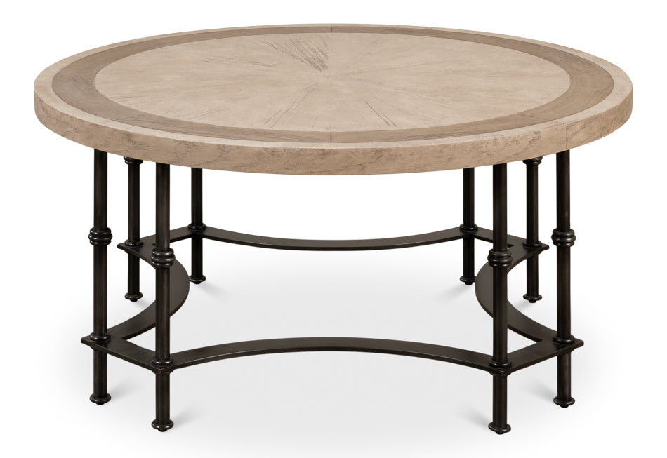 Chisholm Equestrian Cocktail Round Coffee Table Grey-Coffee Tables-Sarreid-LOOMLAN