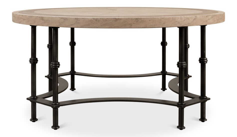 Chisholm Equestrian Cocktail Round Coffee Table Grey-Coffee Tables-Sarreid-LOOMLAN