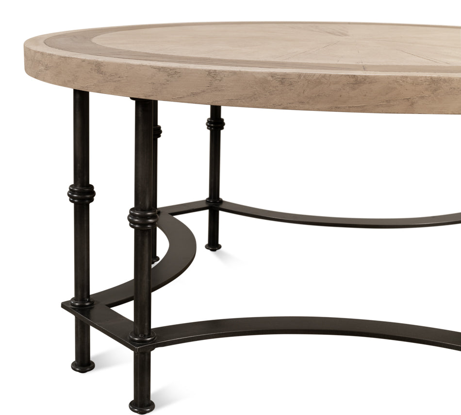 Chisholm Equestrian Cocktail Round Coffee Table Grey-Coffee Tables-Sarreid-LOOMLAN