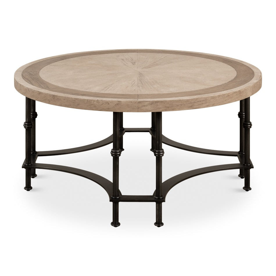 Chisholm Equestrian Cocktail Round Coffee Table Grey-Coffee Tables-Sarreid-LOOMLAN