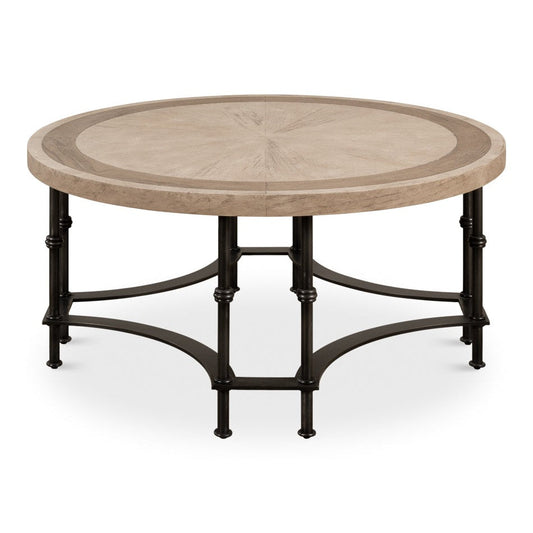 Chisholm Equestrian Cocktail Round Coffee Table Grey-Coffee Tables-Sarreid-LOOMLAN