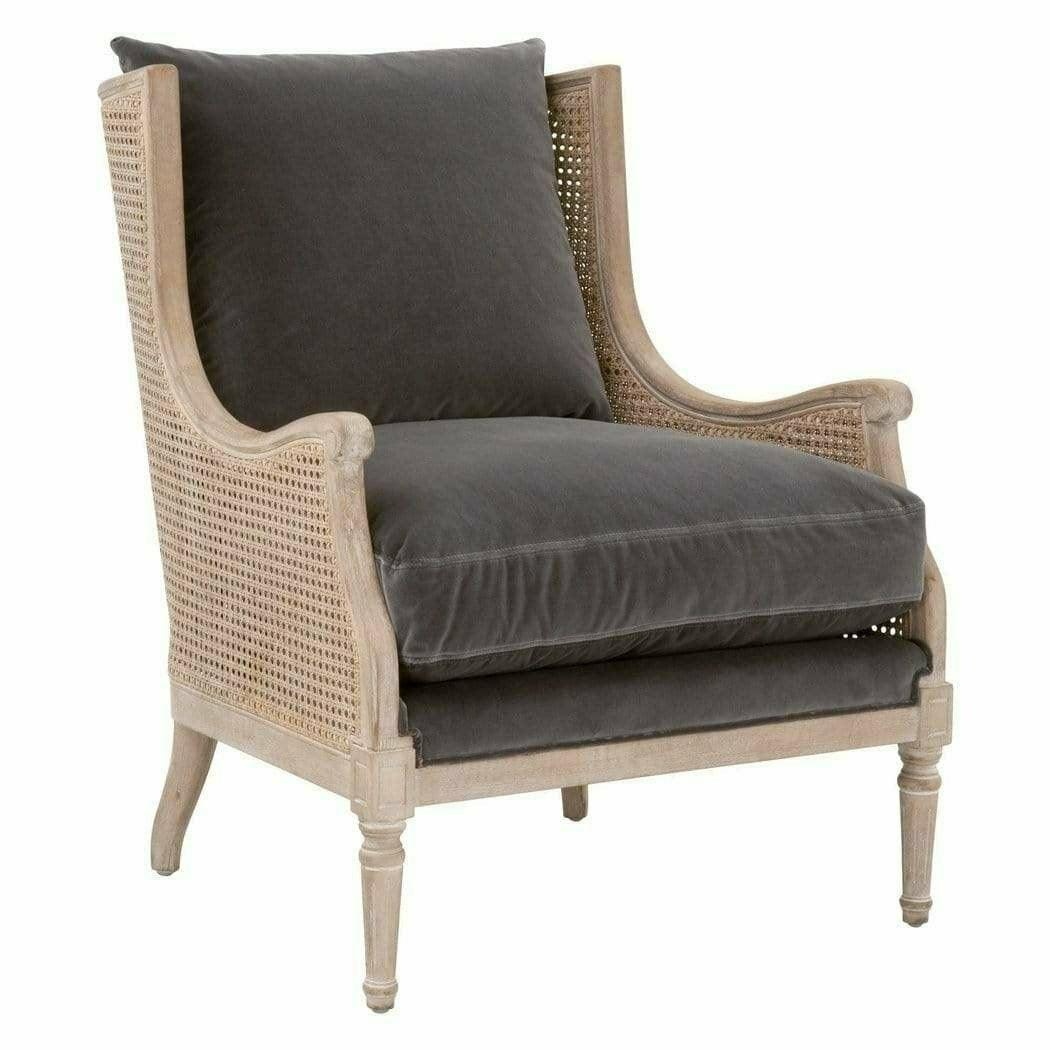 Churchill Club Chair Dark Dove Velvet Natural Gray Birch Cane Club Chairs Sideboards and Things By Essentials For Living