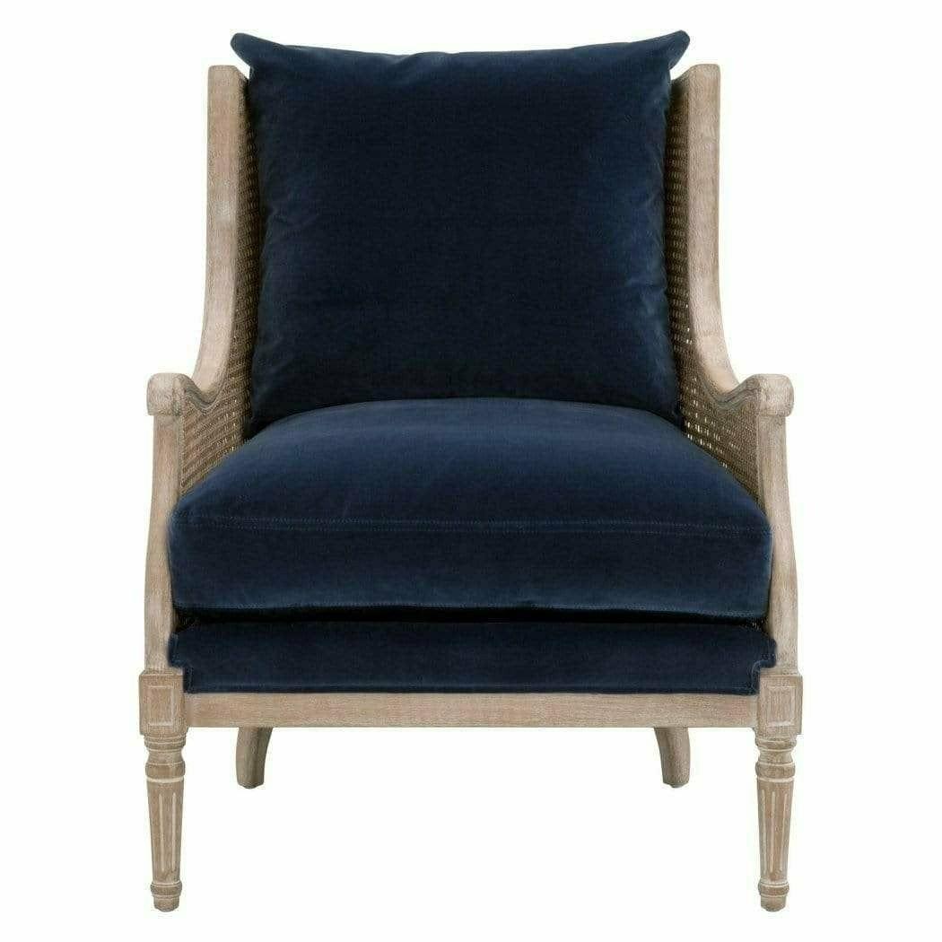 Churchill Club Chair Denim Velvet Natural Gray Birch Cane Club Chairs Sideboards and Things By Essentials For Living