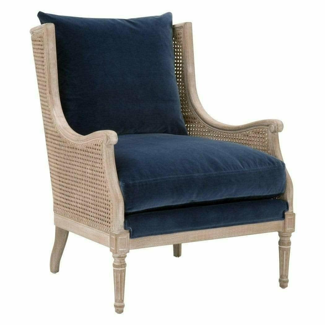 Churchill Club Chair Denim Velvet Natural Gray Birch Cane Club Chairs Sideboards and Things By Essentials For Living