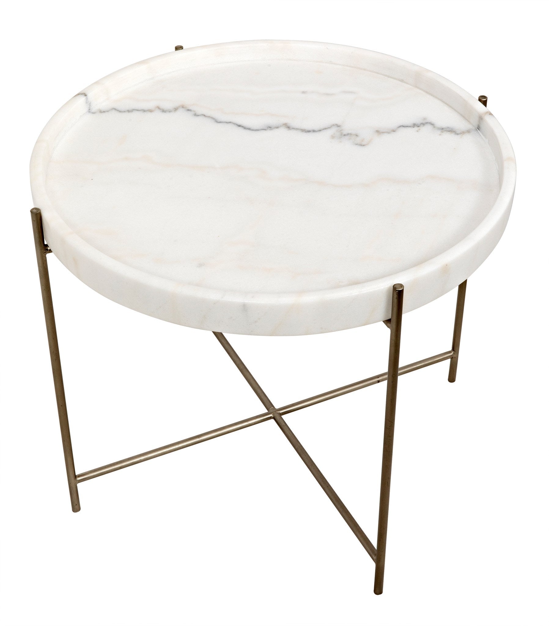 Chuy Steel and Marble Round Side Table-Side Tables-Noir-Sideboards and Things