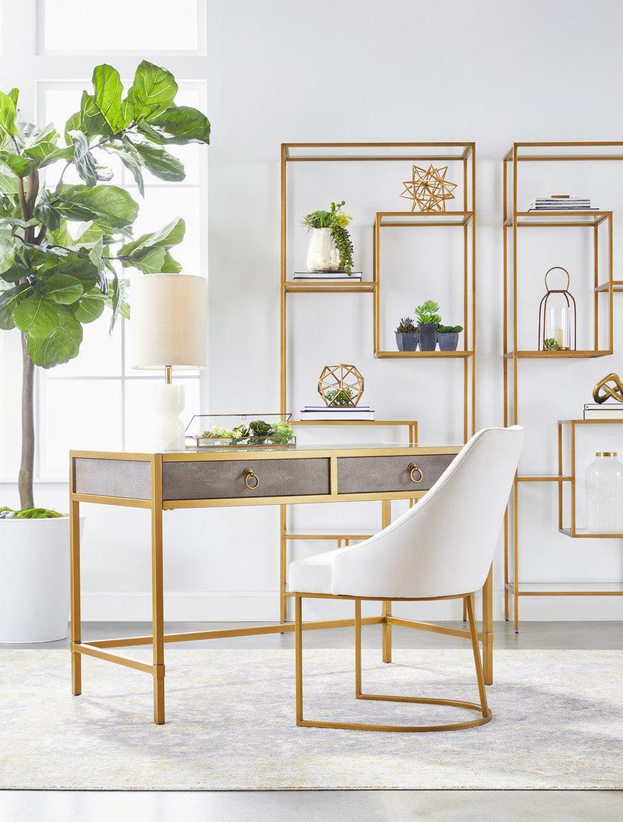 Clear Glass Gold Brass Frame Low and Wide Etagere Etageres Sideboards and Things By Essentials For Living