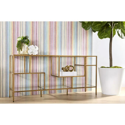 Clear Glass Gold Brass Frame Low and Wide Etagere Etageres Sideboards and Things By Essentials For Living