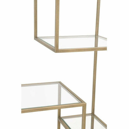 Clear Glass Gold Brass Frame Low and Wide Etagere Etageres Sideboards and Things By Essentials For Living