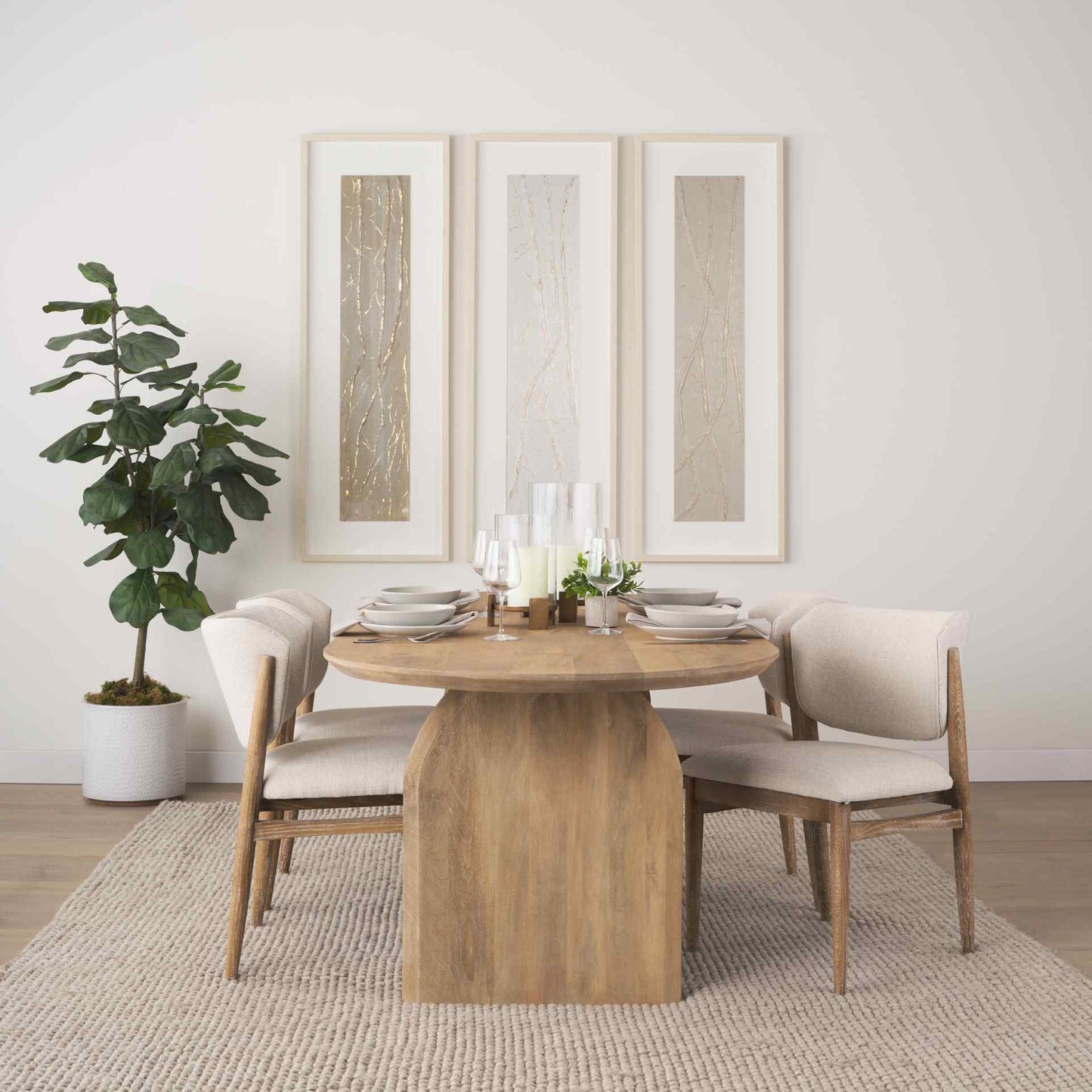 Mercana Cline Cream Fabric Armless Dining Chair 2PC