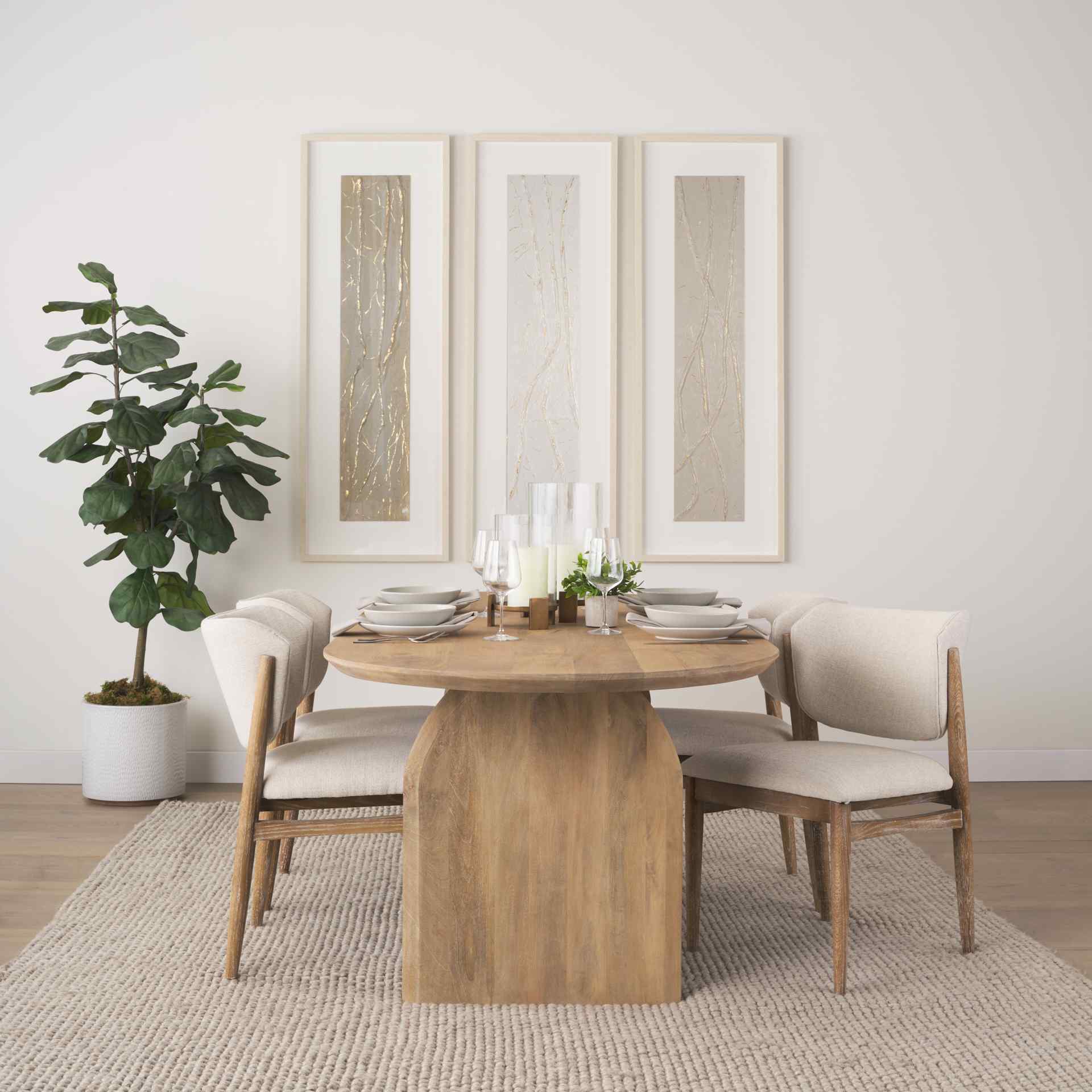 Mercana Cline Cream Fabric Armless Dining Chair 2PC