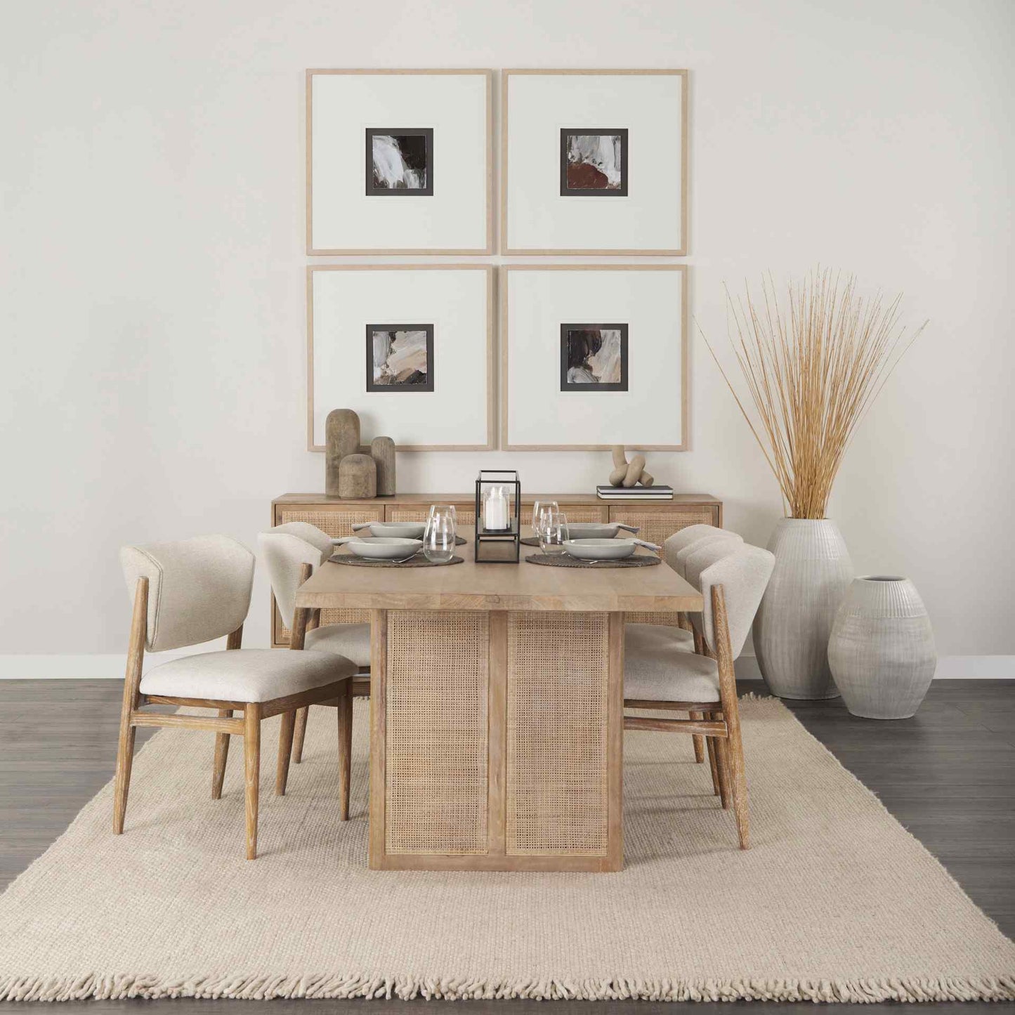 Mercana Cline Cream Fabric Armless Dining Chair 2PC