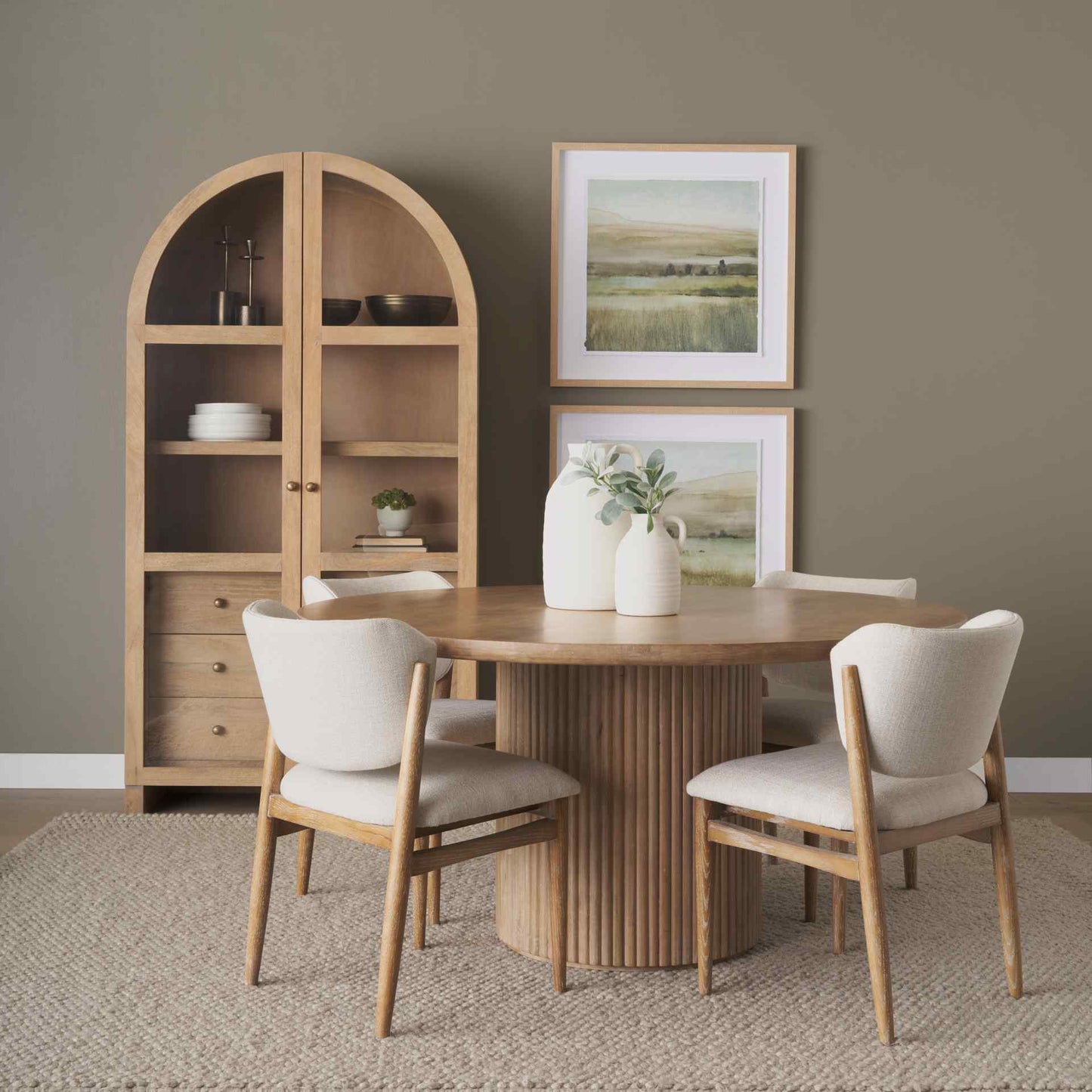 Mercana Cline Cream Fabric Armless Dining Chair 2PC