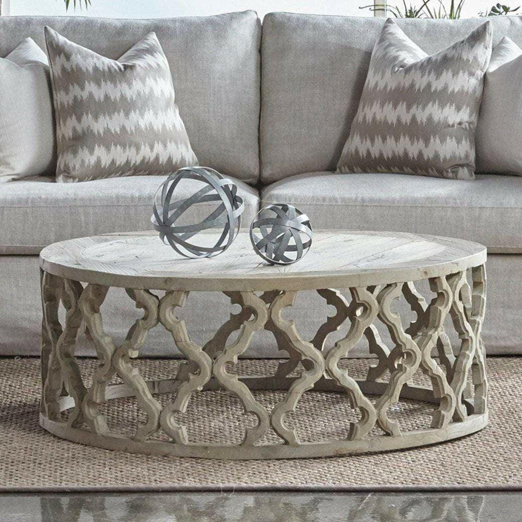 Clover Round Large Coffee Table Carved Mango Wood Gray Elm Coffee Tables Sideboards and Things By Essentials For Living