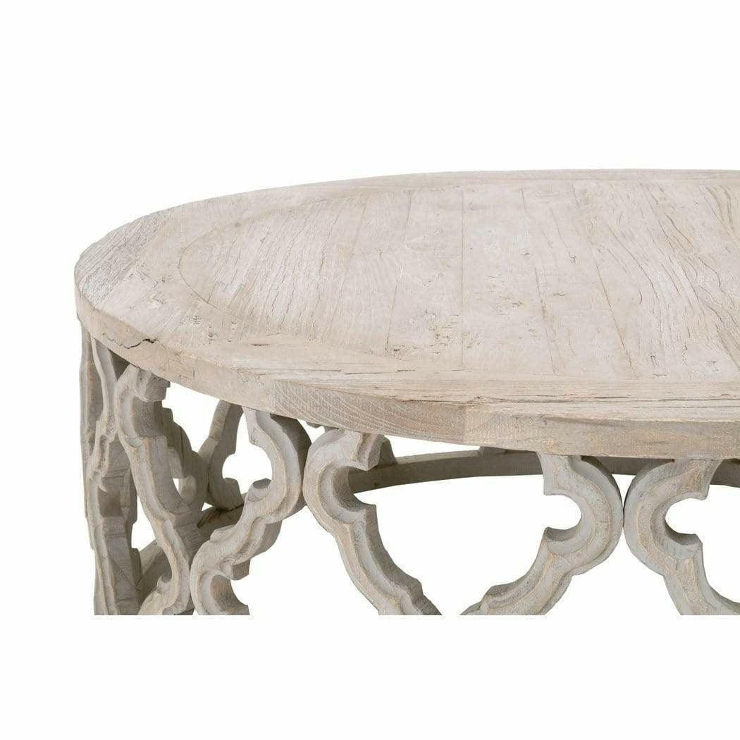 Clover Round Large Coffee Table Carved Mango Wood Gray Elm Coffee Tables Sideboards and Things By Essentials For Living