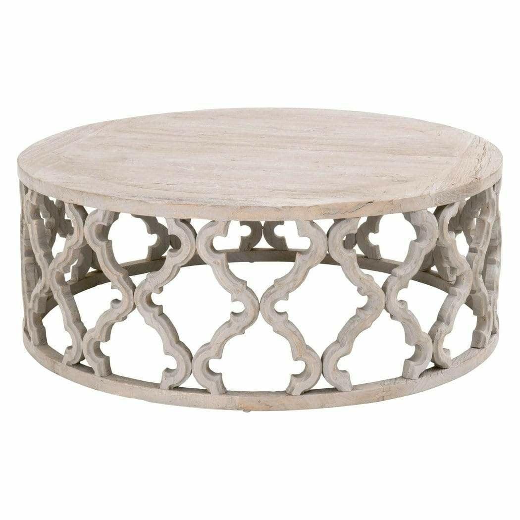 Clover Round Large Coffee Table Carved Mango Wood Gray Elm Coffee Tables Sideboards and Things By Essentials For Living